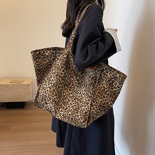 Leopard Print Tote Bag - Large Capacity Nylon Shoulder Bag Open Top Design