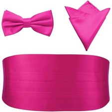 Mens Formal Solid Pre-tied Bow Tie Pocket Square Medium 11- Hot Pink