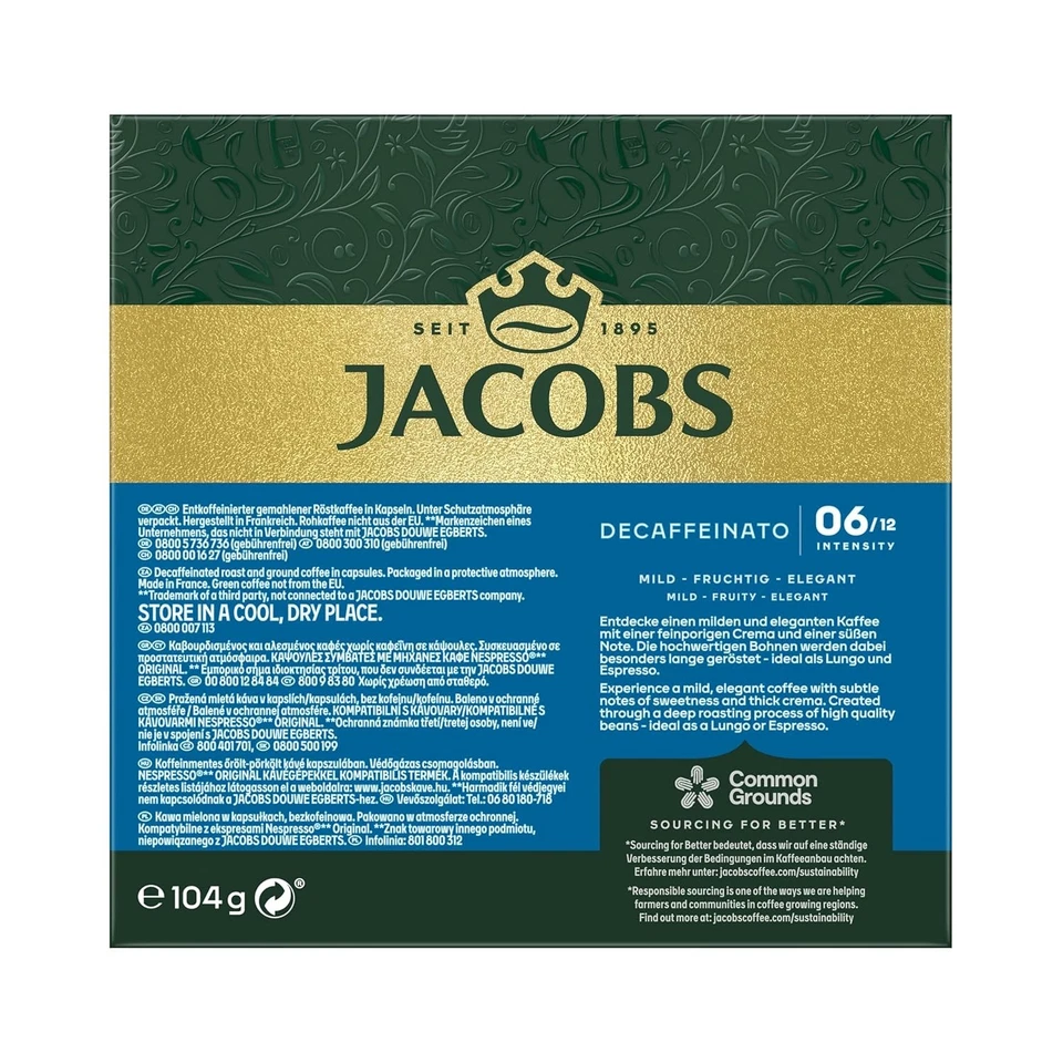 Jacobs Coffee Capsules Lungo Decaffeinato,Intensity 6/12, 10 x 20 Drinks,Nesprso - Bild 2 von 4