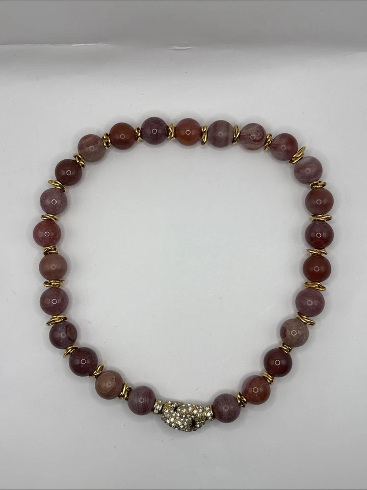 "Collar Vintage Natural Ágata Botswana Redondo Tono Dorado 18"" Cierre de Estrás" Foto 3 de 4