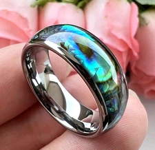 Tungsten Carbide Abalone Shell Inlay Ring 4mm 6mm 8mm Wedding Band