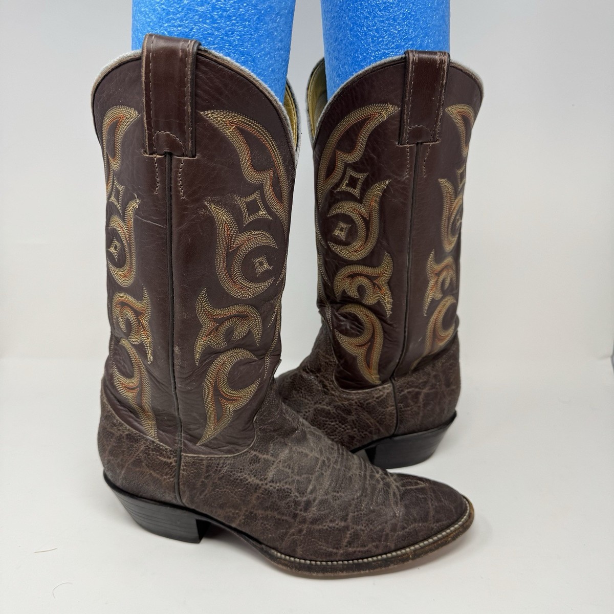 VTG Justin Cowboy Exotic Boots Brown Western Men display picture 1