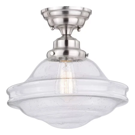 VAXCEL C0197 Huntley 12-in W Satin Nickel Farmhouse Schoolhouse Semi Flush - Picture 1 of 9