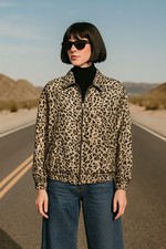 Vintage Fuda International 100 silk leopard jacket 80s/90s Revival Sz S Zip