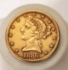 1886 Gold Liberty Head 'S' Half Eagle $5 Coin 8.3 Grams Circulated