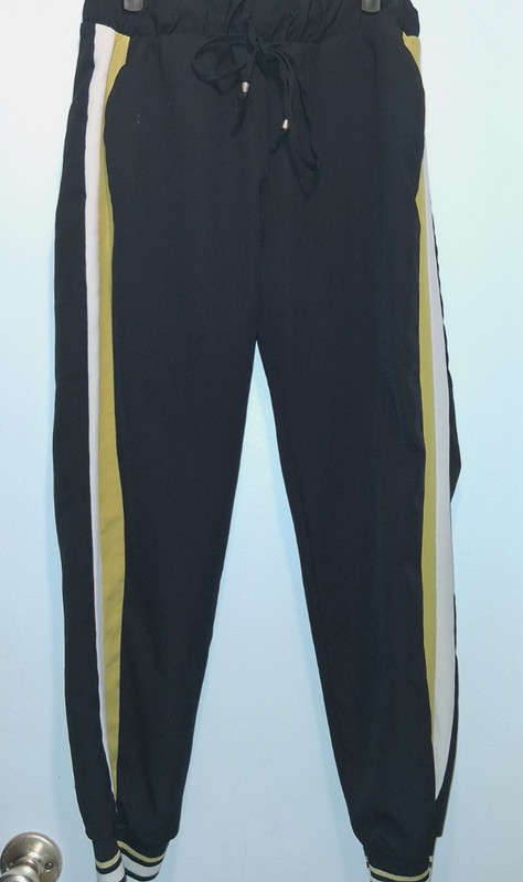 Zara Black Jogger Pants Women M Gold Side Stripe 