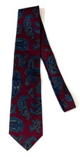 Vintage Burberry Maroon Red Mens Silk Tie Green Blue Paisley 3.25" Wide England