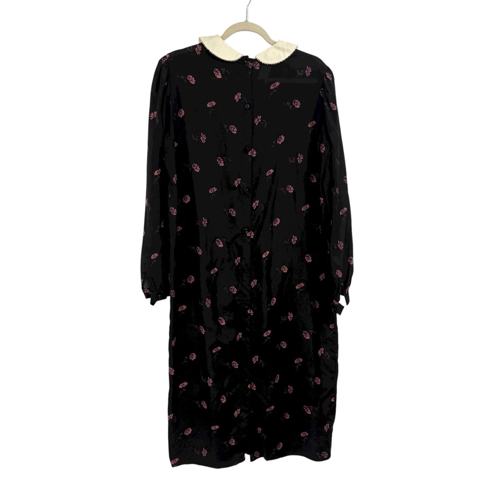 Vintage Albert Nipon Black Floral Long Sleeve Pleated Midi Dress Sz L Wednesday - Image 2 of 4
