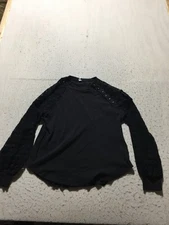 Wishlist Thermal Shirt Womens L Large Black Long Sleeve Button Accented Crochet
