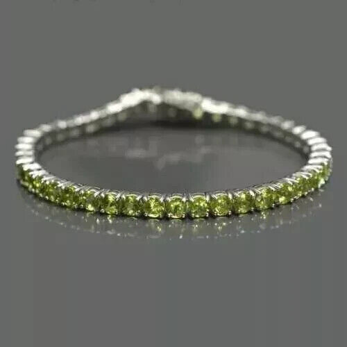 Tennis Bracelet 8Ct Pear Cut Created Peridot Women Wedding 14K White Gold Finish - Picture 1 of 2