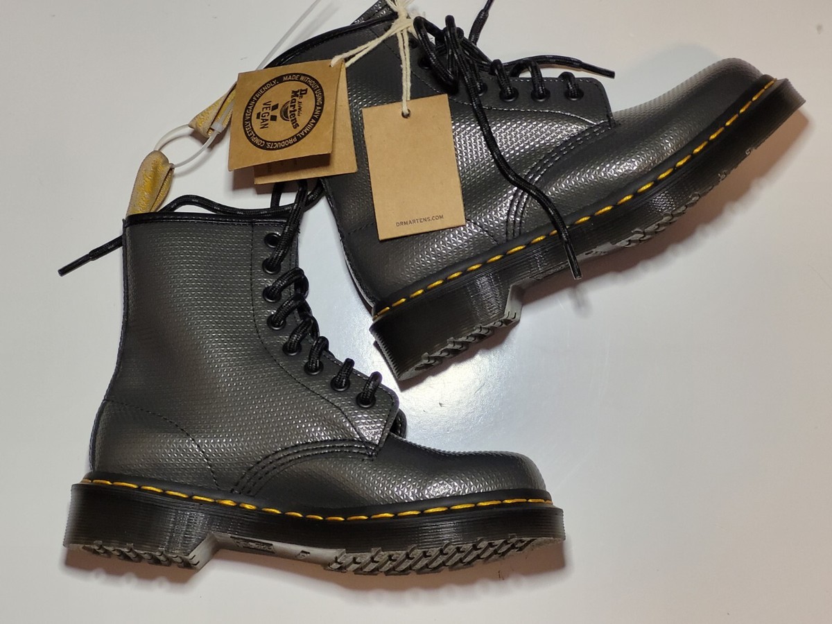 Martens Vegan 1460 Gray Metallic Embossed Combat Boots Women's