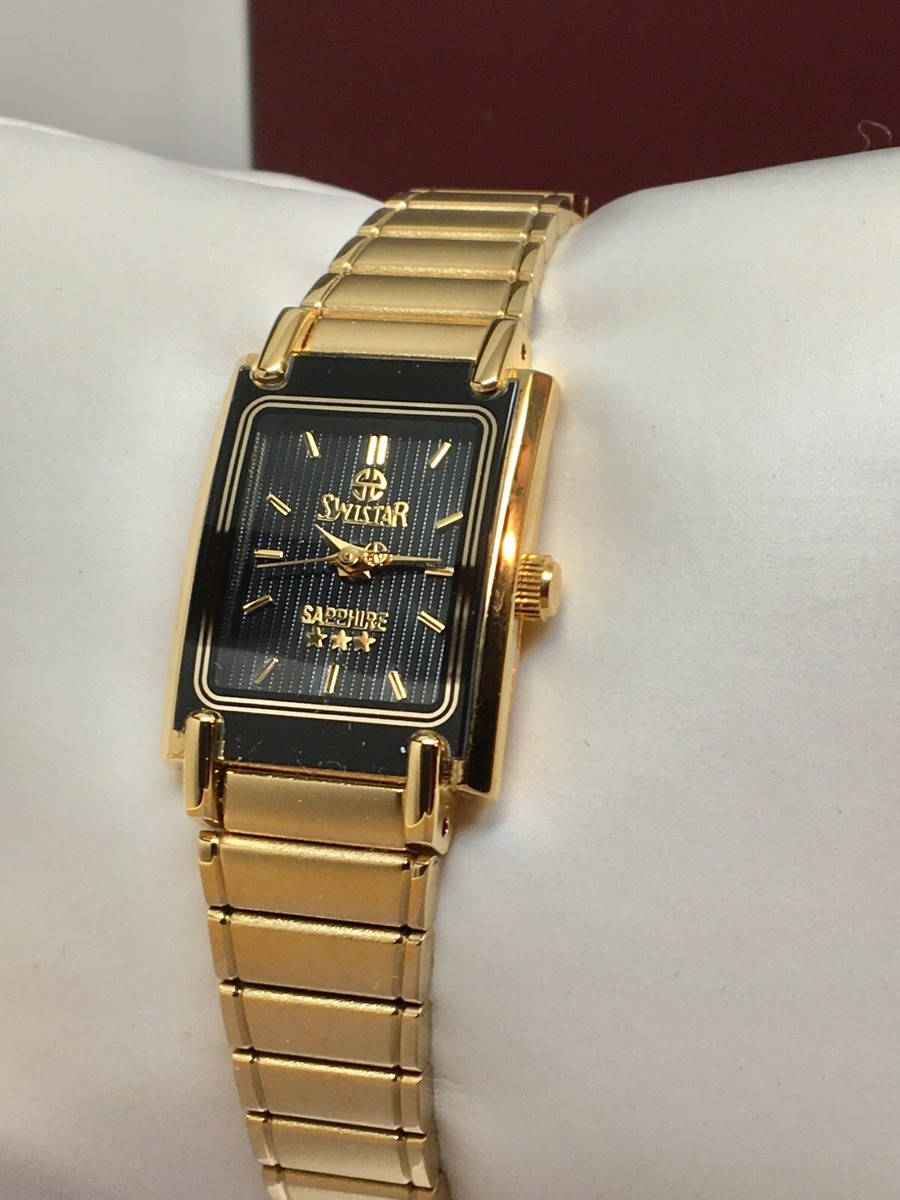 New Swistar 9584L Ladie's Quartz Black Dial and Gold tone