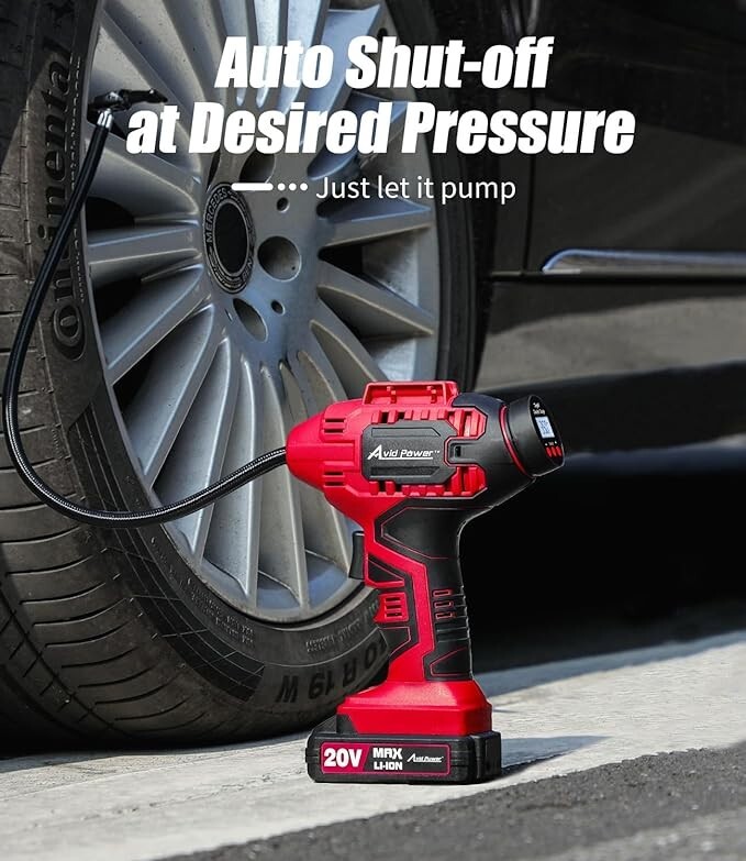 AVID POWER Tire Inflator Air Compressor, 20V Cordless Car Tire Pump with Recharg
