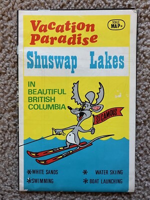 Vtg Shuswap Lakes Sicamous Canada BC Travel Vacation Map Tourist 