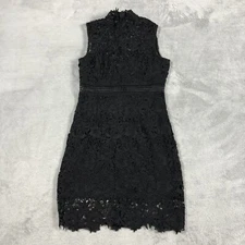 Bardot Paneled Lace Embroidered Dress Womens Small High Neck Black Wedding
