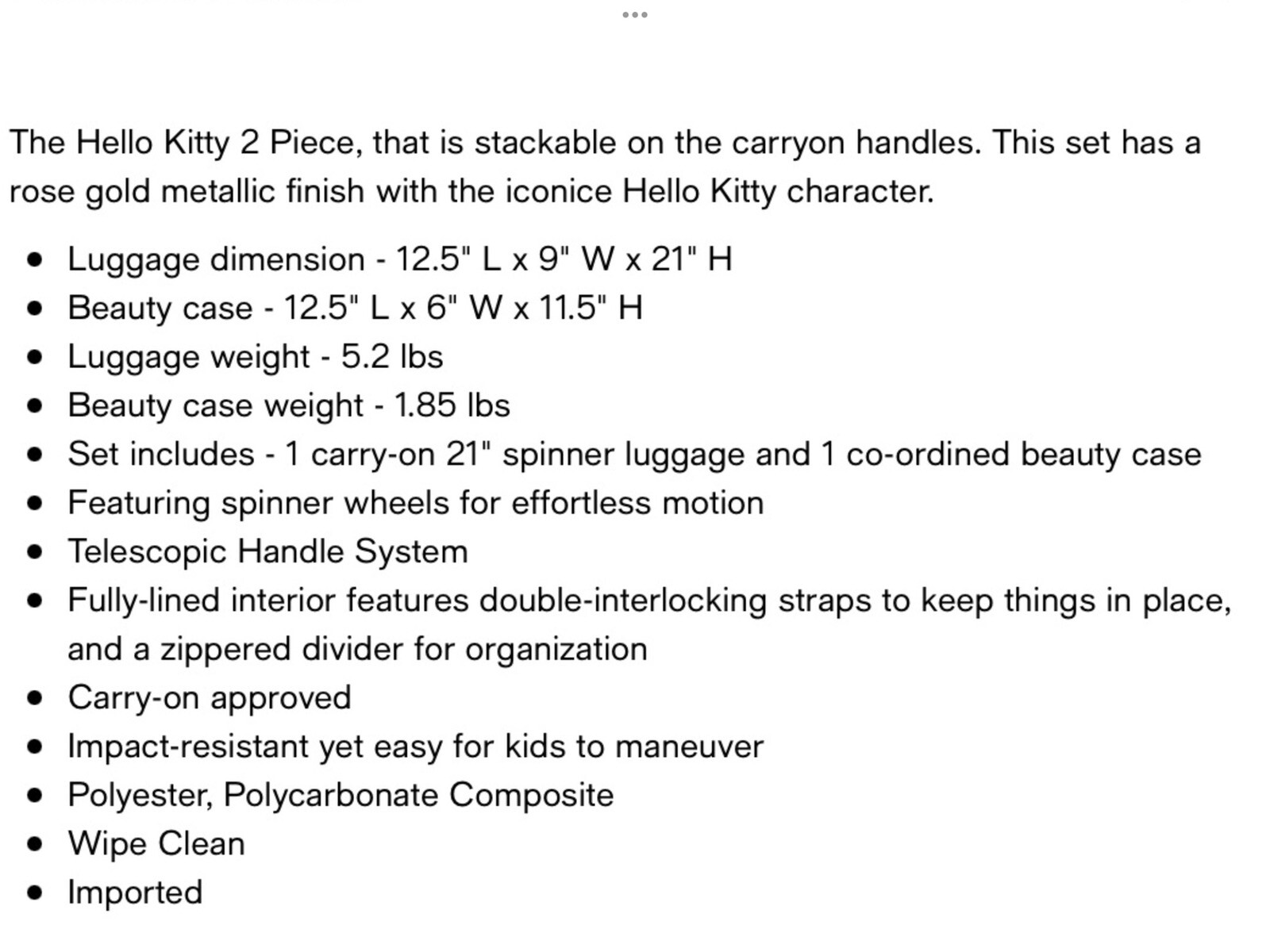 Hello Kitty 2 Piece Rose Gold Luggage & Beauty Case Set MINT NWT