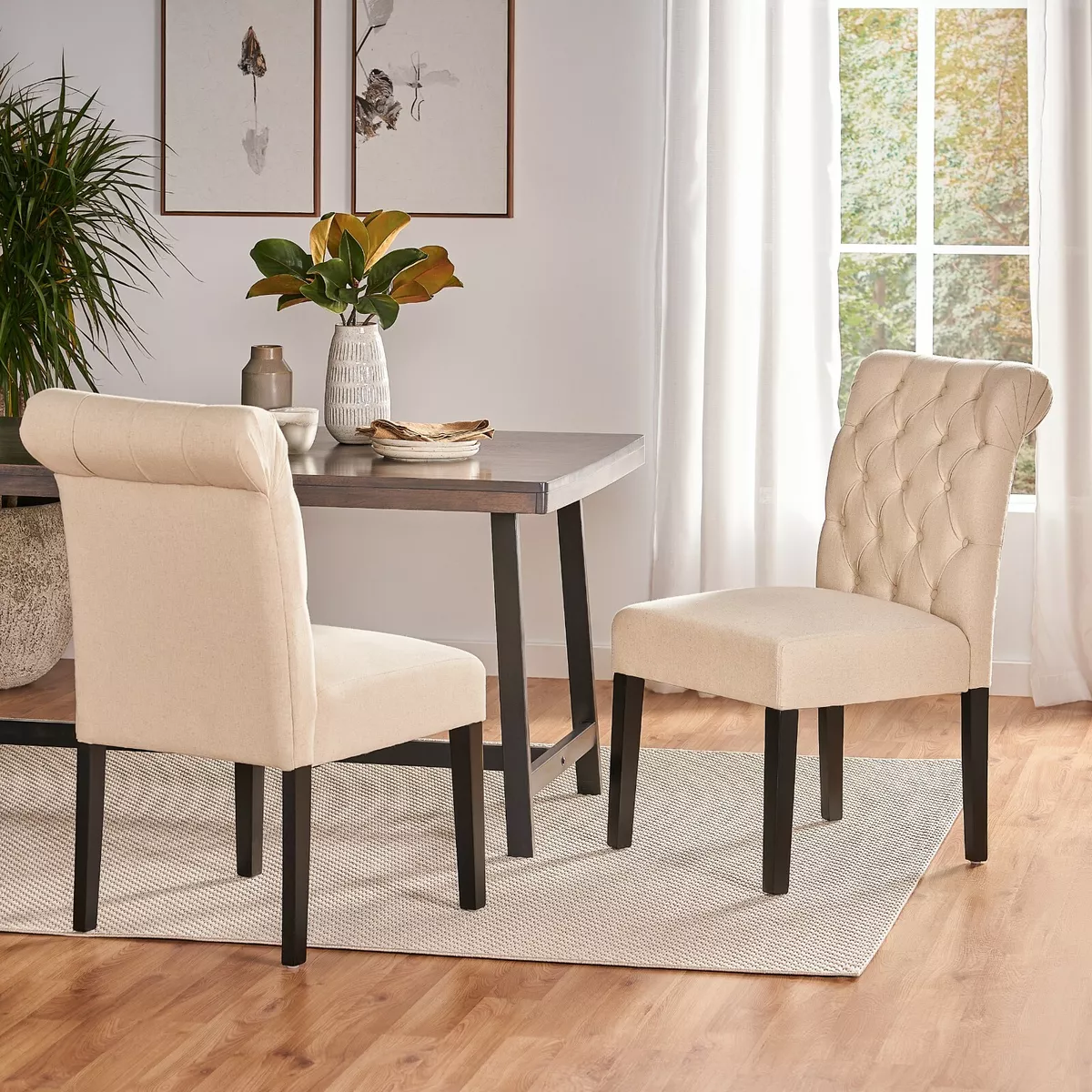 Elmerson Tufted Ivory Fabric Dining Chair Set of 2 817056013690