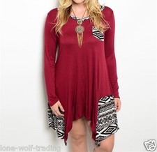 Plus Size "Burgundy White Black" Tribal Print Top/Dress-PT1-CN251002
