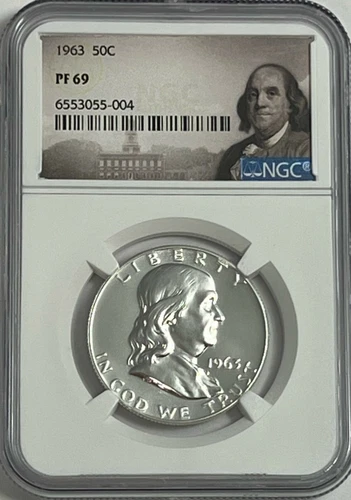 1963 P NGC PF69 Silver Proof Ben Franklin Half Dollar 50c 90% Silver Frank Label