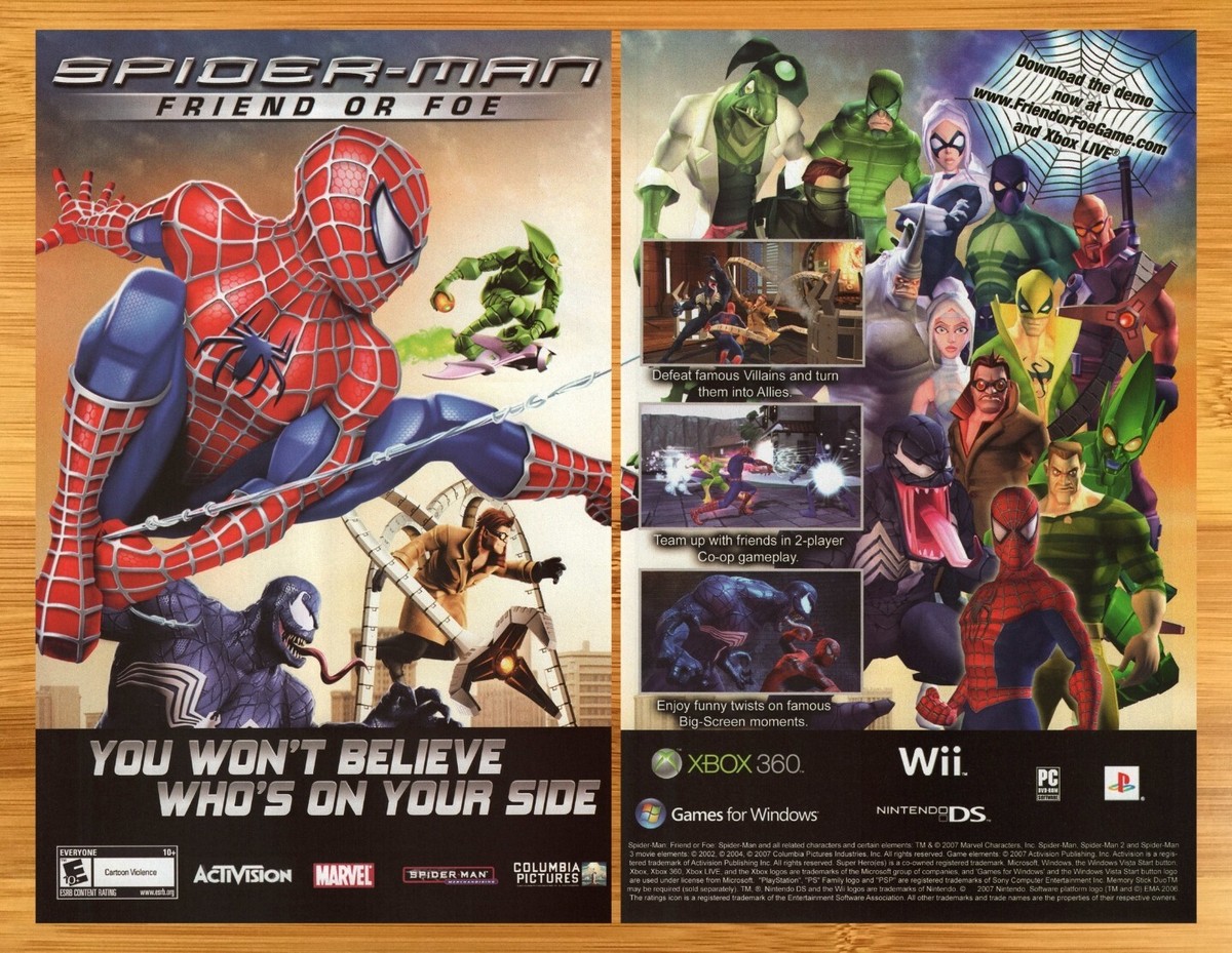 未使用品　非売品　ポスター　スパイダーマン　映画　DVD　PS2 XBOX GC 2007 Spider-Man Friend or Foe PS2 Xbox 360 Wii DS Print Ad/Poster