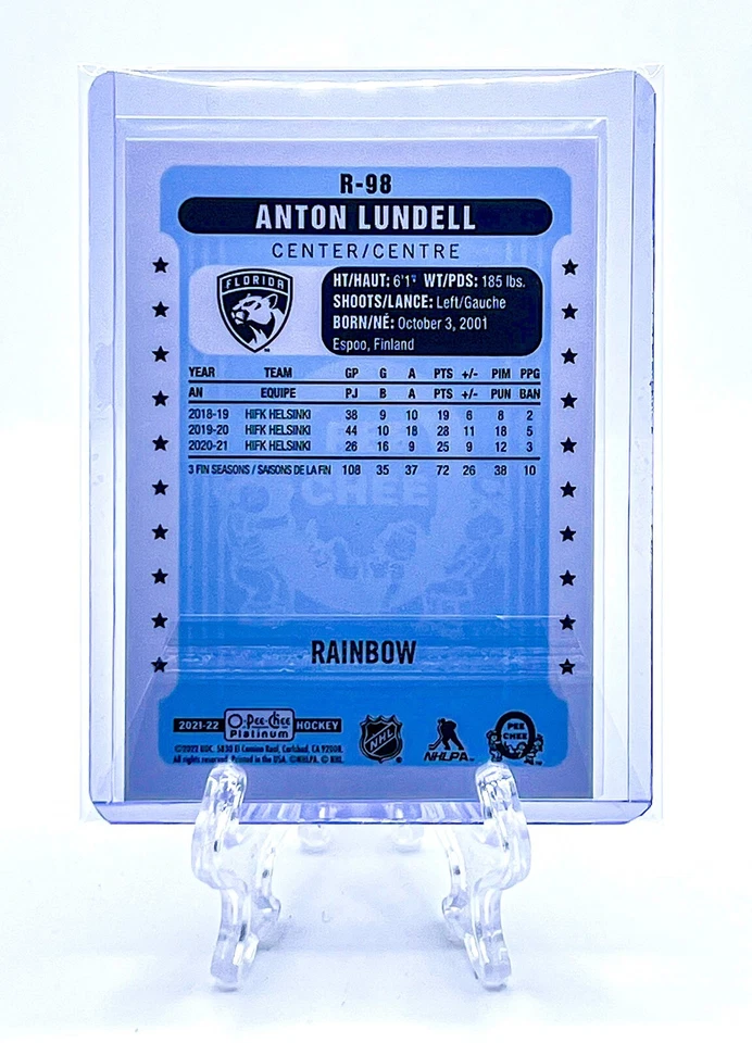 ANTON LUNDELL 2021 O-Pee-Chee Platinum #R-98 RETRO ROOKIE RAINBOW RC PARALLEL - Image 2 of 2