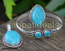 BULK SALE ! Turquoise Gemstone Mix Shape 3pcs Combo 925 Silver Plated Jewelry
