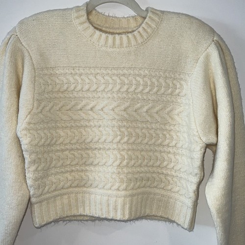 For Love and Lemons Ivory Dominique Cable Knit Shoulder pads Sweater size Medium - Picture 7 of 13