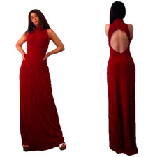 SALE! SM Sexy Vtg 80s Glam Trophy RED Metallic Swirl Cut Out Mermaid Maxi Dress