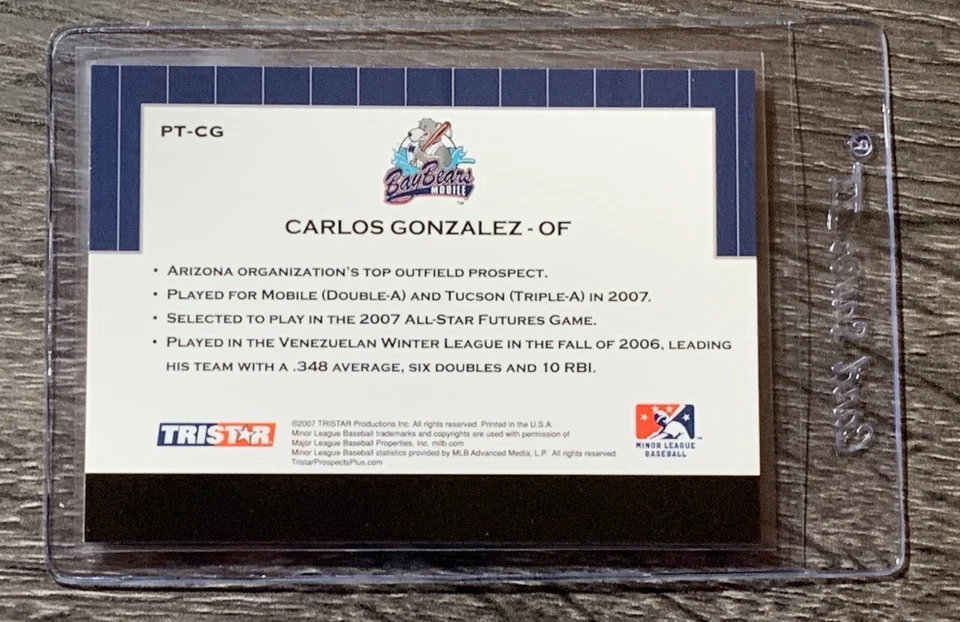 TriStar Prospects Plus Potential 2007 #PT-CG: CARLOS GONZALEZ ⚾Mobile BayBears⚾ Foto 2 de 2