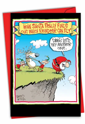 NOBLEWORKS 1 Funny Christmas Card with Envelope - Reindeer Can Fly 5802