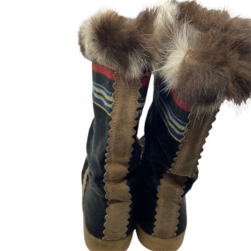 Tecnica Boots Womens US 7.5 EUR 38 Black Tan Goat Fur Apres Ski Vintage Winter - Picture 3 of 8