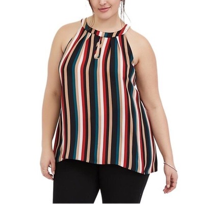 TORRID Multicolor Striped Georgette Hi-Lo Hem Keyhole ''Goddess'' Tank Top Sz 1