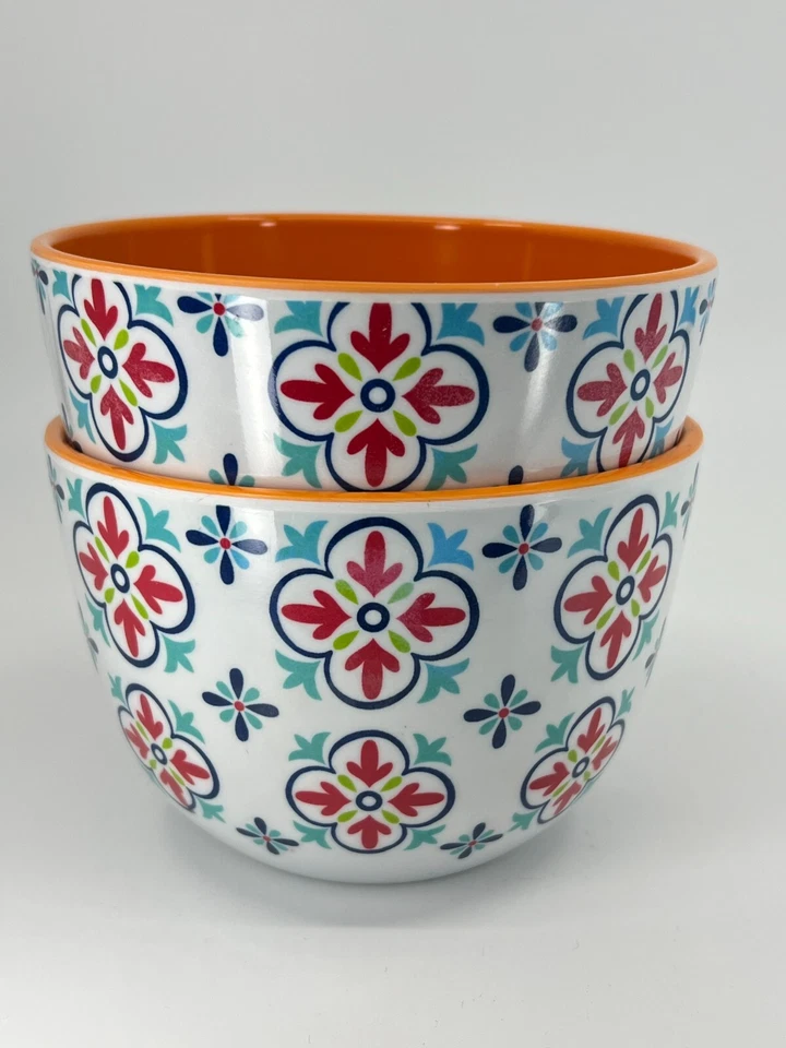 2 Cuencos Mezcladores BOHO Living Gris Melamina Forma Geométrica Naranja Interior 5.5"D/W Foto 4 de 4