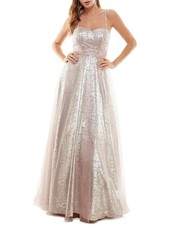New City Studio Size 7 Pink Silver Foil Sleeveless Long Formal Prom Dress Gown