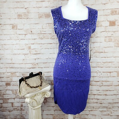 bcbg blue sequin dress BCBG Max Azria 3 Tiered 100% Silk Blue Dress W/ Silver Sequin Spagetti  Strap 2