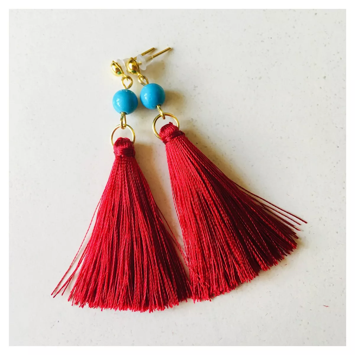 Women's tassel earrings red with black