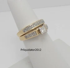 1CT Natural Princess Diamond Engagement Wedding Ring Bridal Set 14K Yellow Gold