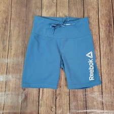 Reebok Womens Shorts Blue S Biker Mid Rise Zippered Pocket Drawstring