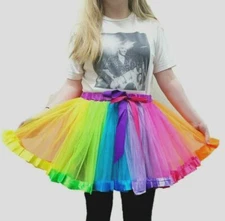 CLOWN TUTU FANCY DRESS RAINBOW PRIDE COSTUME PARTY WOMENS LADIES SKIRT UNICORN 