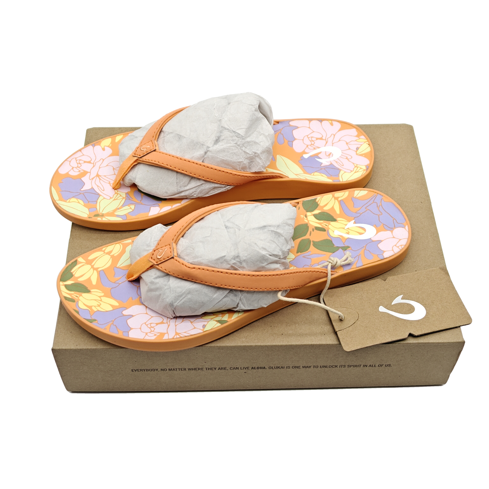 OluKai Womens Puawe-W Cloud Orange Flower Flip Flops Size 8 Beach Sandals