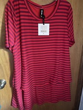 Agnes  Dora Half Sleeve Tiered Tunic Dark Red Stripes Size XL NWTs
