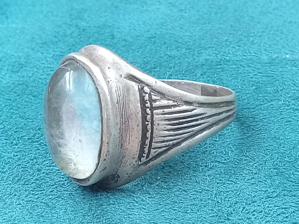 Sterling Silver Size 10.25 Men's Ring w. Rutilated Quartz Cabochon Setting - Image 3 of 4