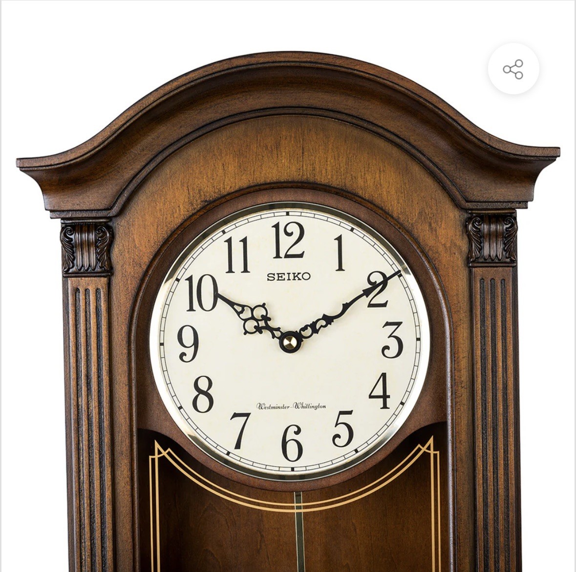 Seiko QXH066BLH New Pendulum Wall Clock, Arched, Brown, Dual Chime
