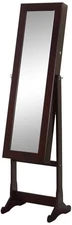 - Espresso Wood Finish – Free Standing Cheval Mirror and Jewelry Armoire Disp...