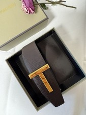 Tom Ford Mens Coffee/black Reversible Leather Belt Gold T Buckle