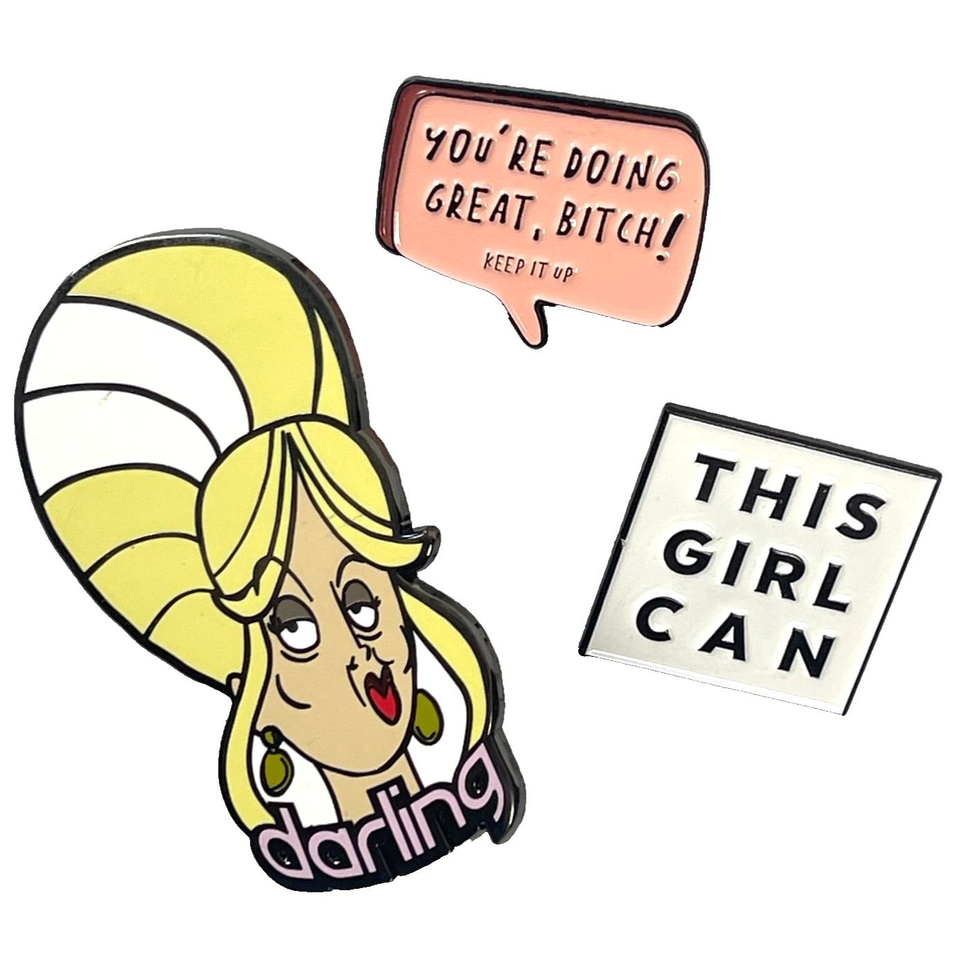 Girl Empowerment Positivity 3 Enamel Pin Lot Darling Doing Great B*tch Girl Can