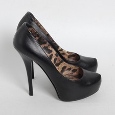 Dolce&Gabbana Black Pumps Leather Leopard Print Stiletto High Heel Shoes EU 39