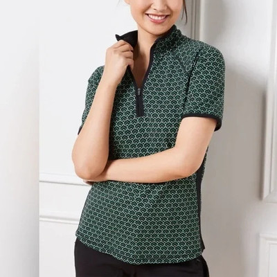 T by Talbot UPF 50+ Half Zip Activewear Polo size M Green/Black Print Pre-Owned