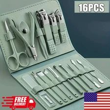 16pcs Professional Manicure Pedicure Set Nail Clippers Kit with Travel Case