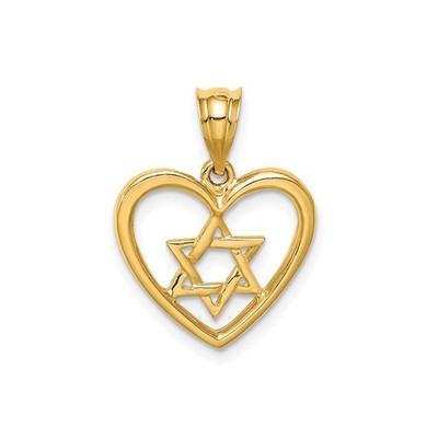 14k Gelbgold Herz Anhänger Davidstern jüdischer Glaube Halskette für Damen
